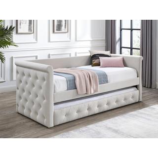 Vente-unique Letto divano a scomparsa trapuntato 2 x 90 x 190 cm in Tessuto Beige + Materasso - LOUISE  