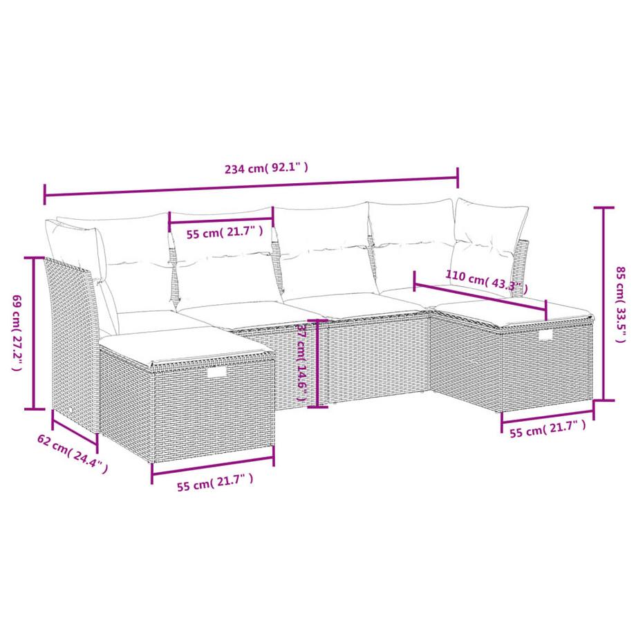 VidaXL set divano da giardino Polirattan  