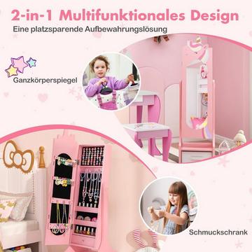 Kinder Schmuckschrank 2 in 1 Spiegelschrank neigbar mit Ganzkörperspiegel Rosa