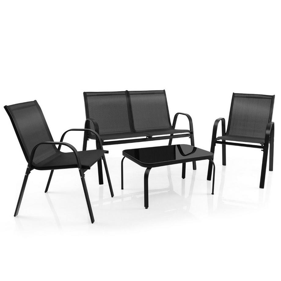 Northix 4 Teiliges Terrassenmöbelsets Gesprächsset mit Kaffeetisch 51 x 71 x 35 cm Grau  