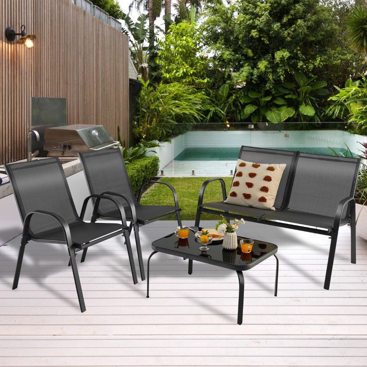 Northix Set di mobili da giardino da 4 pezzi, set da conversazione con tavolino 51 x 71 x 35 cm grigio  