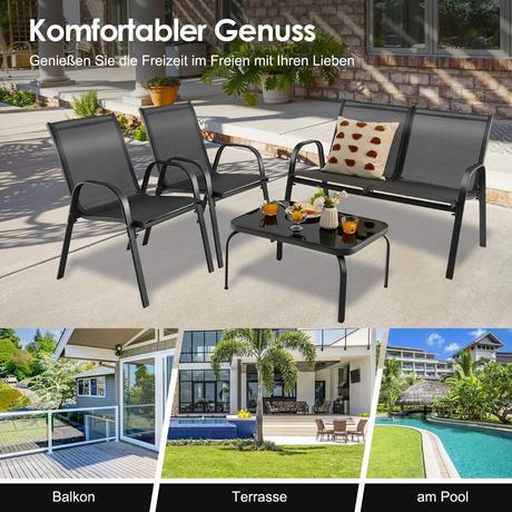 Northix Set di mobili da giardino da 4 pezzi, set da conversazione con tavolino 51 x 71 x 35 cm grigio  