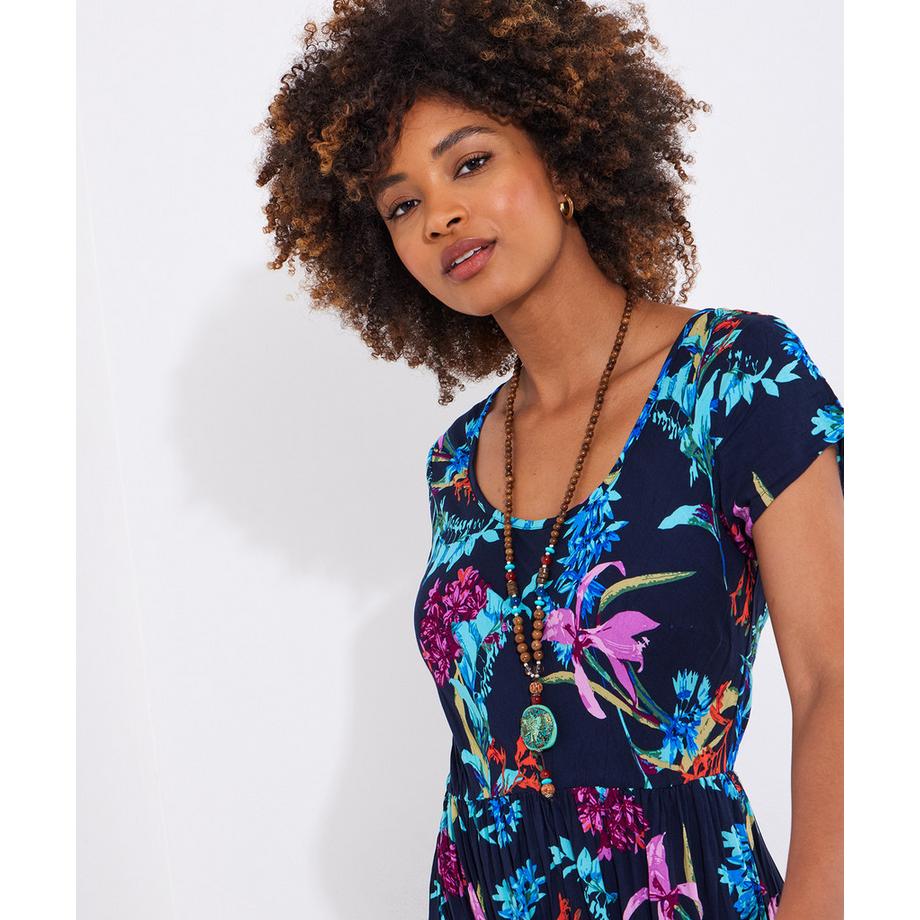 Joe Browns PETITE Abito Lungo Floreale Scuro Effetto Stropicciato  