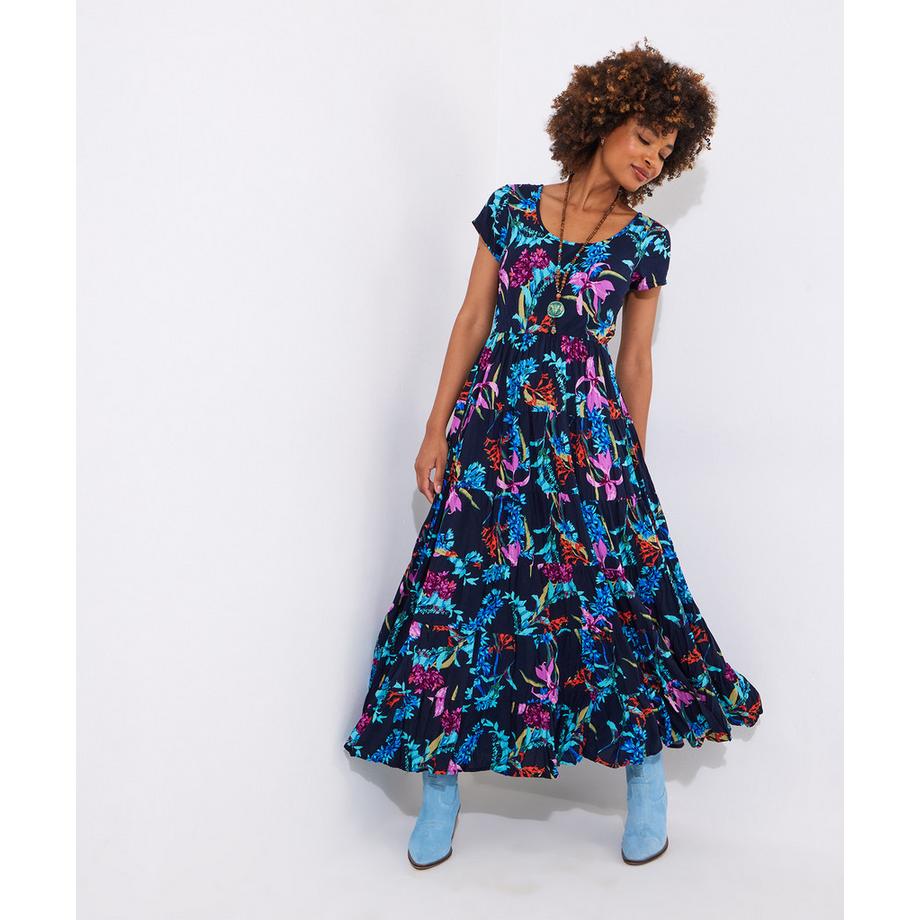 Joe Browns PETITE Abito Lungo Floreale Scuro Effetto Stropicciato  