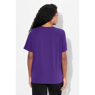 Ulla Popken  T-shirt oversize à col rond et manches courtes, perles et poche poitrine 