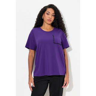 Ulla Popken  T-shirt oversize à col rond et manches courtes, perles et poche poitrine 