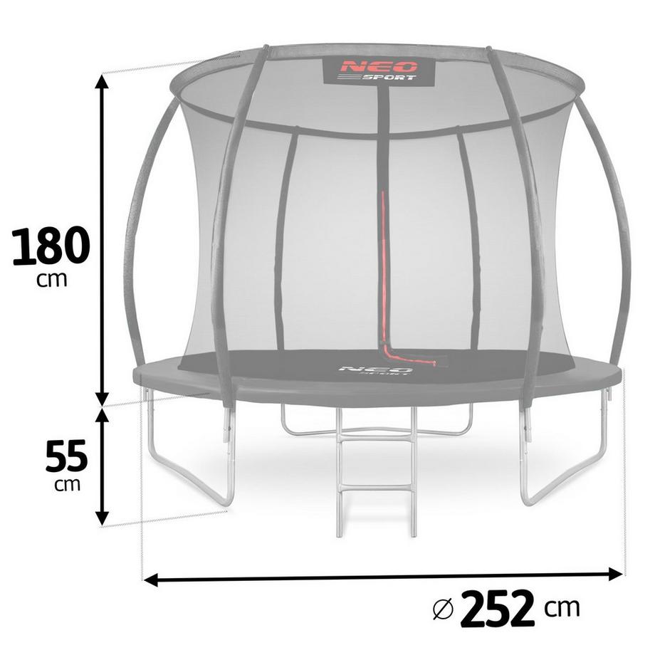 B2X Profiltrampolin für den Garten 8ft/252cm mit innerem Schutznetz von Neo-Sport  