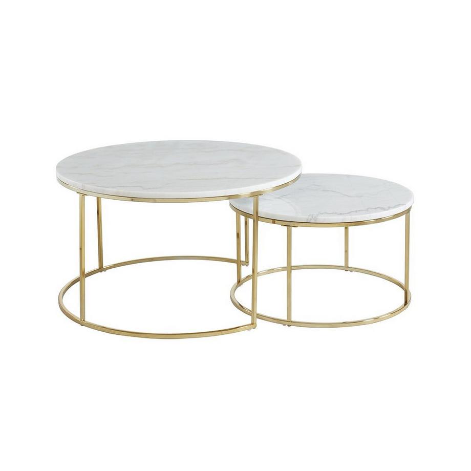 Vente-unique Tables basses gigognes ANGELA Marbre métal doré  