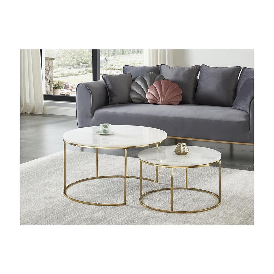 Vente-unique Tables basses gigognes ANGELA Marbre métal doré  