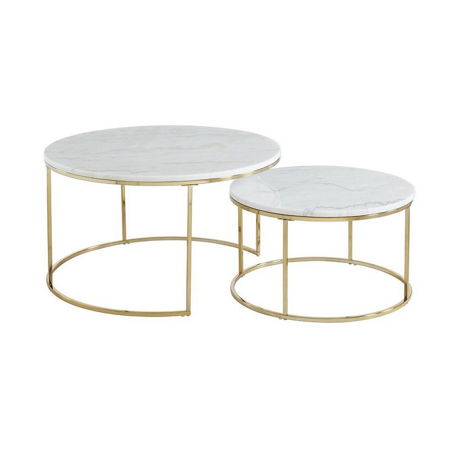 Vente-unique Tables basses gigognes ANGELA Marbre métal doré  