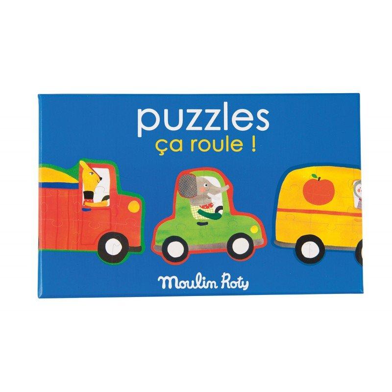 Moulin Roty  Ensemble de 4 Puzzles Ca roule ! (32 pièces),  Les Popipop, Moulin Roty 