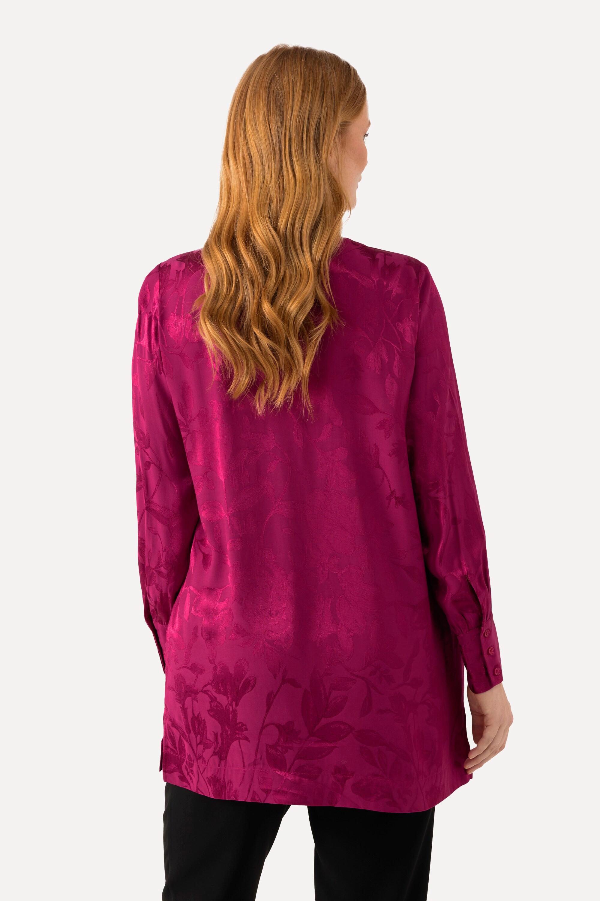 Ulla Popken  Bluse, florales Jacquardmuster, V-Ausschnitt, Langarm 