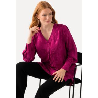 Ulla Popken  Bluse, florales Jacquardmuster, V-Ausschnitt, Langarm 