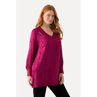 Ulla Popken  Bluse, florales Jacquardmuster, V-Ausschnitt, Langarm 