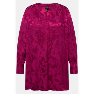 Ulla Popken  Bluse, florales Jacquardmuster, V-Ausschnitt, Langarm 