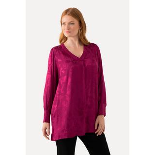 Ulla Popken  Bluse, florales Jacquardmuster, V-Ausschnitt, Langarm 