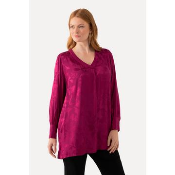 Bluse, florales Jacquardmuster, V-Ausschnitt, Langarm