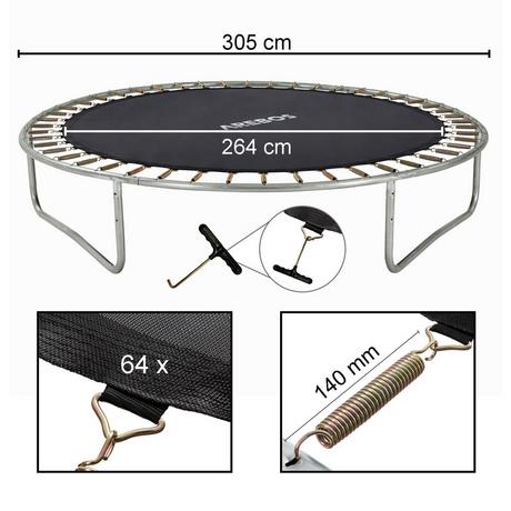 Arebos  Sprungmatte Ø 264 cm für Trampoline mit Ø 305 cm, 140 mm Federn 64 Ösen 