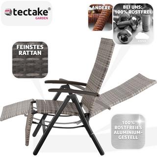 Tectake Chaise en rotin Brisbane pliable avec structure en aluminium et repose-pieds  