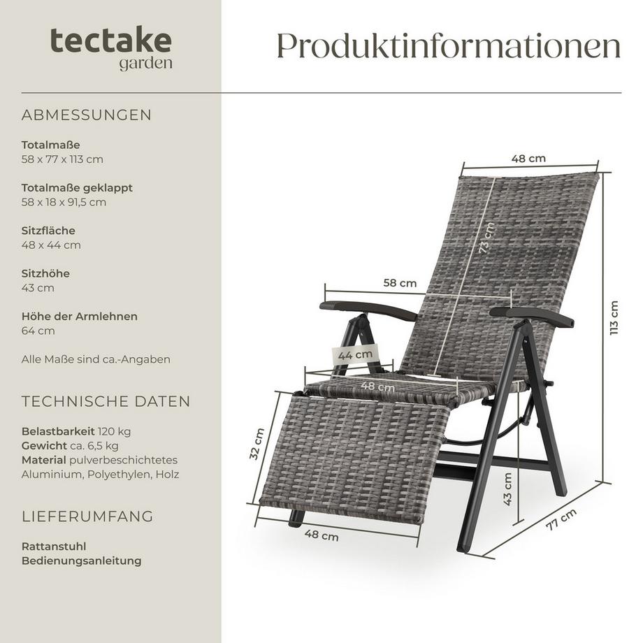 Tectake Rattanstuhl Brisbane  mit Aluminiumgestell klappbar  