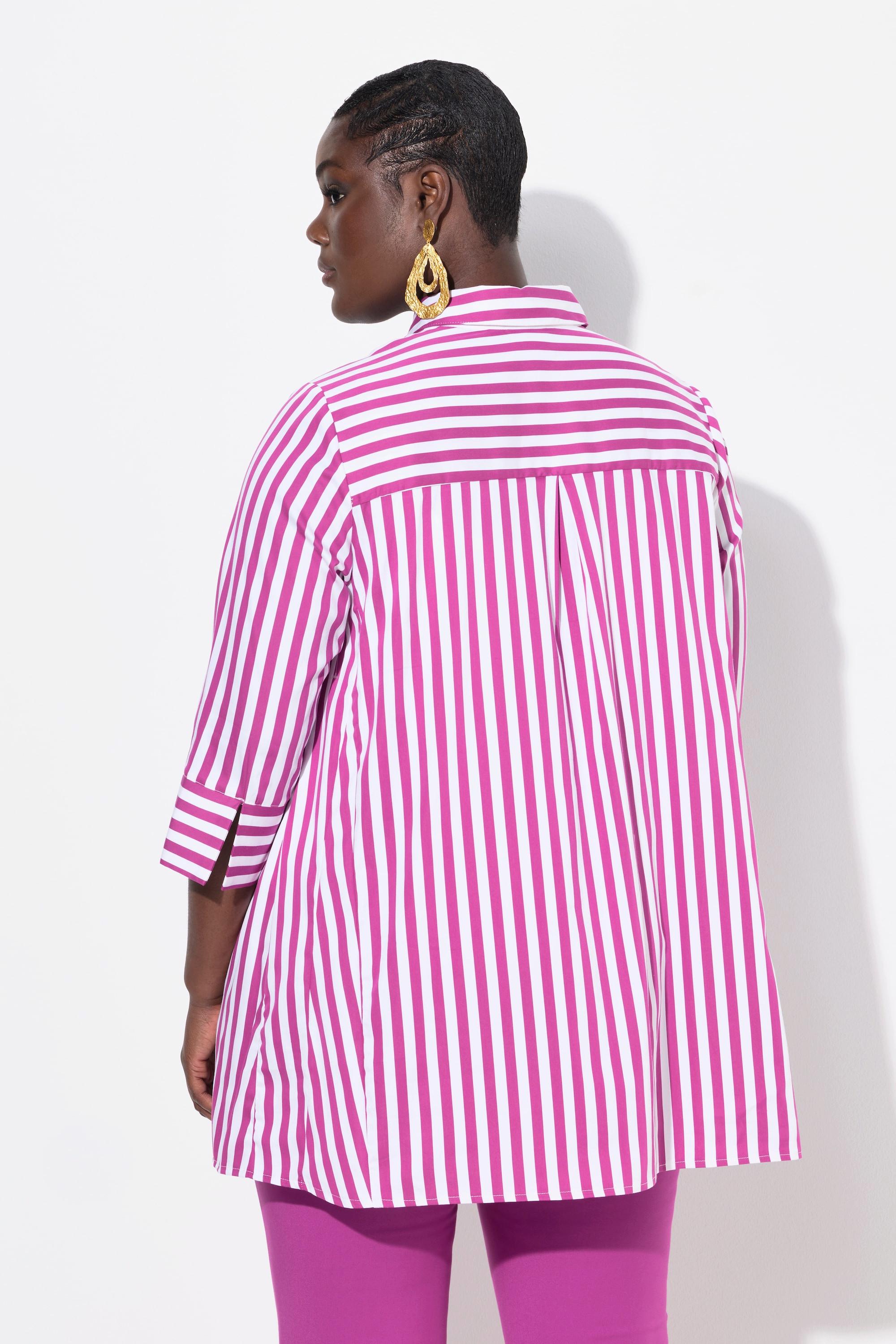 Ulla Popken Blusa a righe con godet e maniche a 3/4  