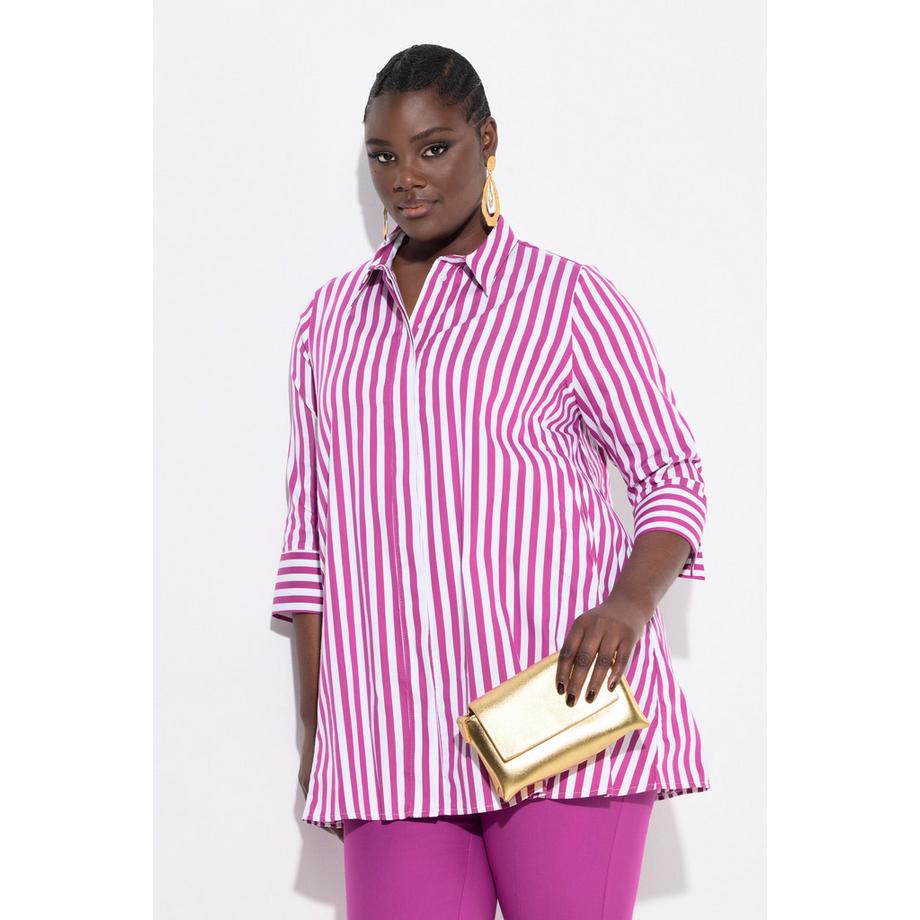 Ulla Popken Blouse rayée à plis godets avec manches 3/4  