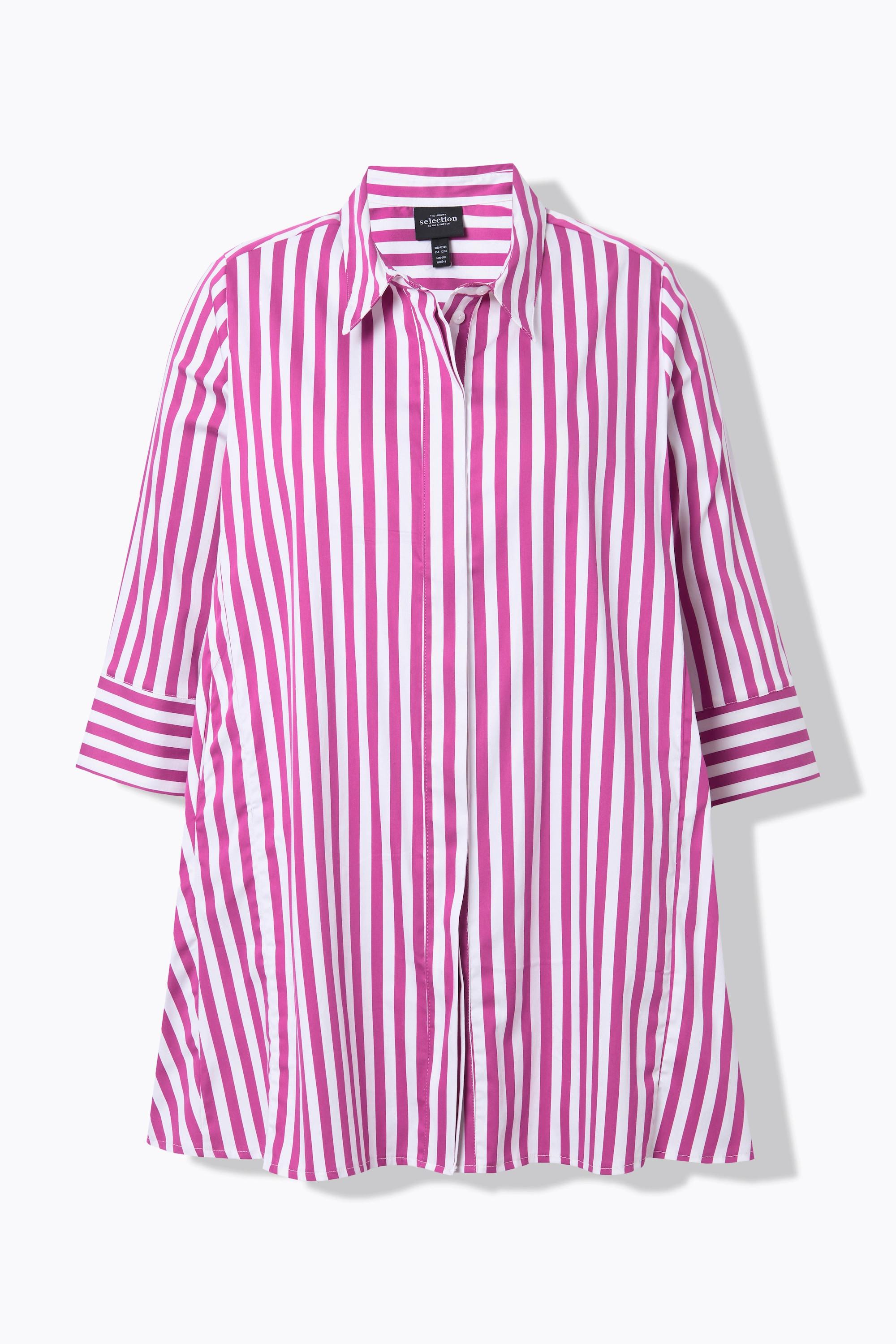 Ulla Popken Blusa a righe con godet e maniche a 3/4  