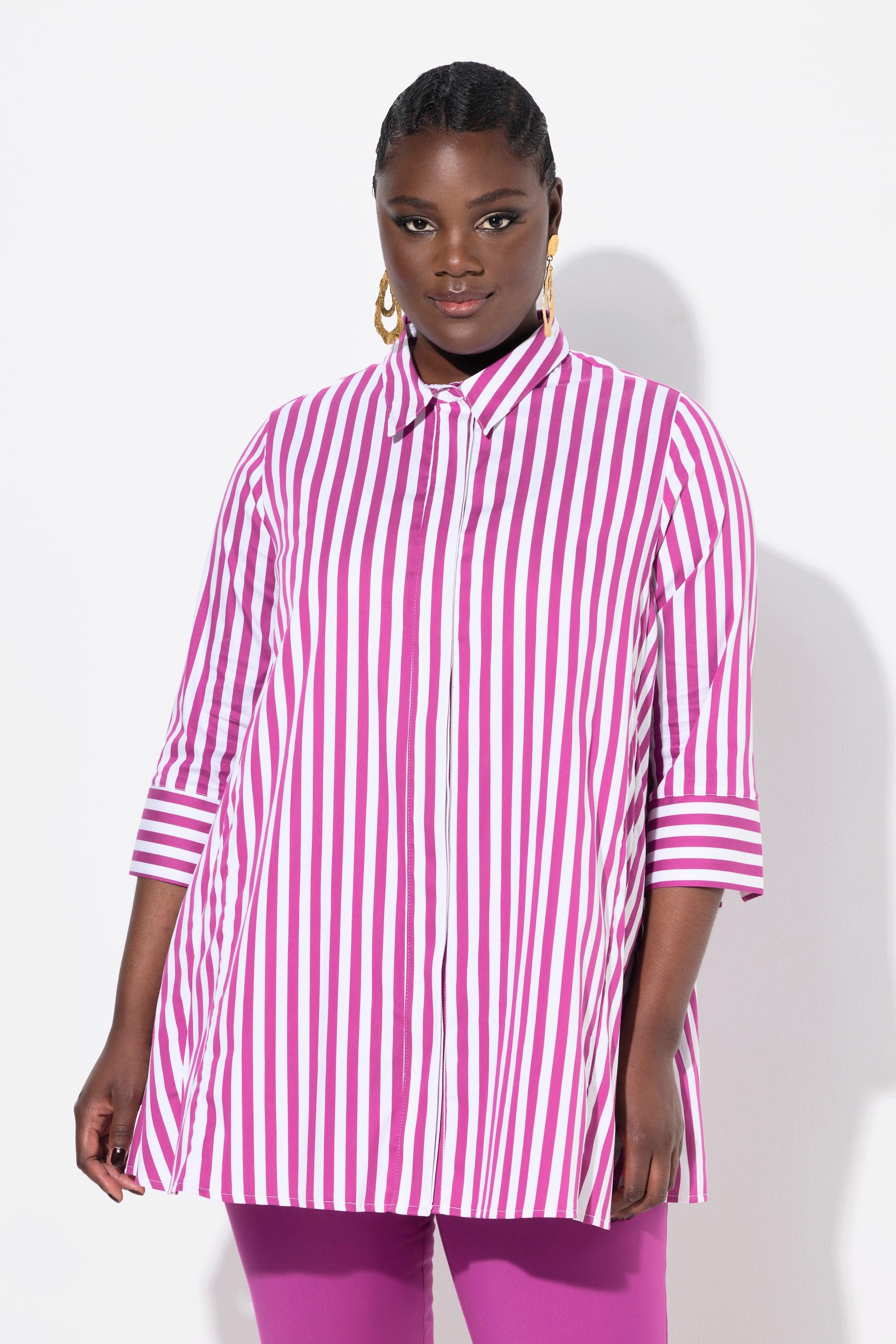 Ulla Popken Blusa a righe con godet e maniche a 3/4  