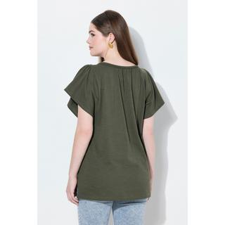 Ulla Popken T-shirt Passamaneria Decorativa Scollo a Tunica Mezze Maniche ad Aletta  