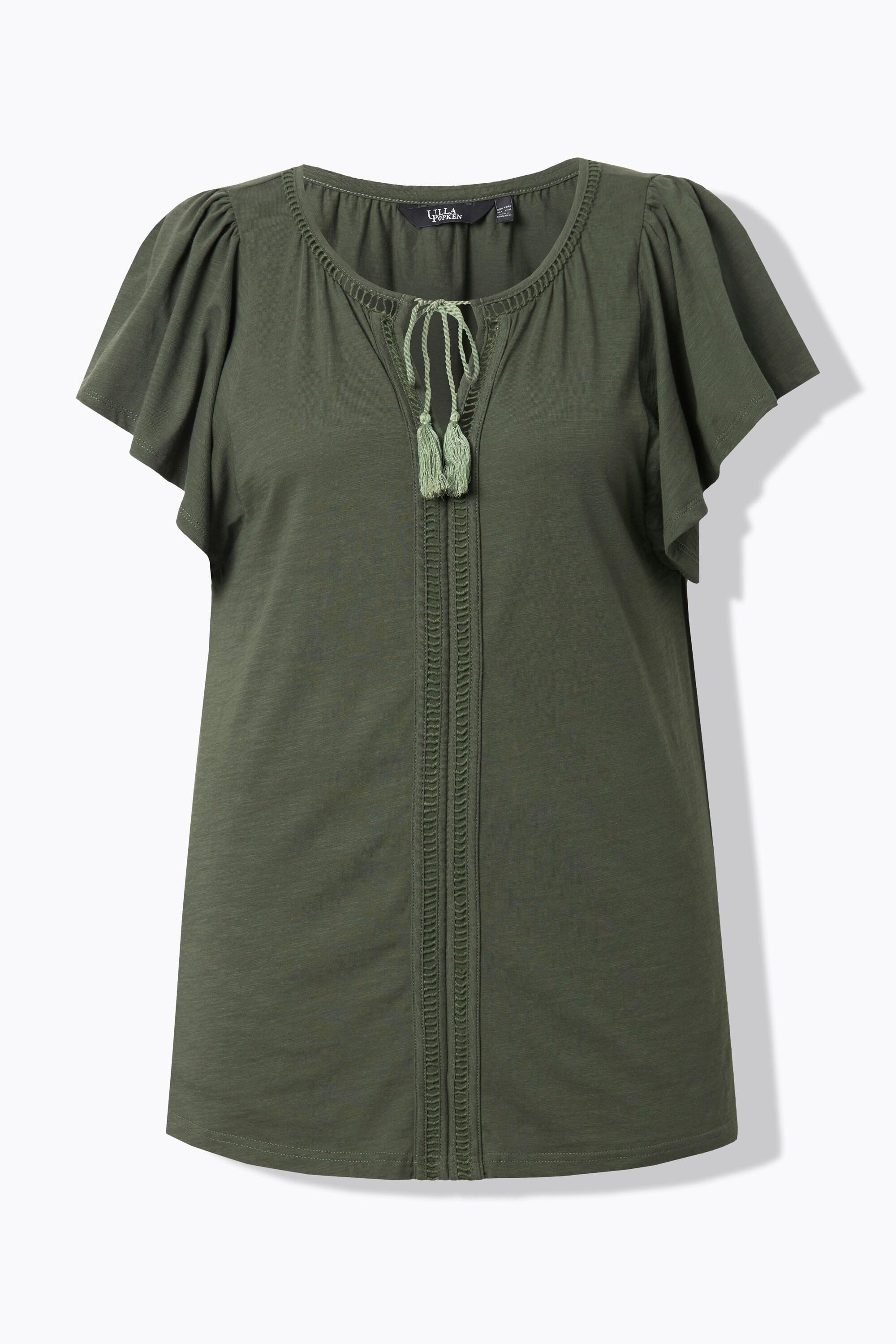 Ulla Popken T-shirt Passamaneria Decorativa Scollo a Tunica Mezze Maniche ad Aletta  