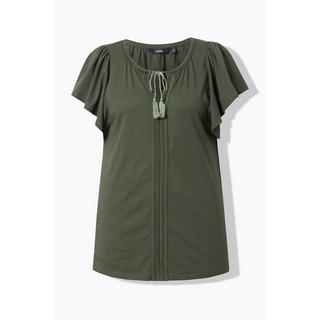 Ulla Popken T-shirt Passamaneria Decorativa Scollo a Tunica Mezze Maniche ad Aletta  