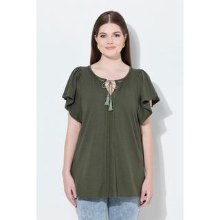 Ulla Popken T-shirt Passamaneria Decorativa Scollo a Tunica Mezze Maniche ad Aletta  