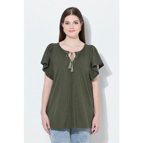 Ulla Popken T-shirt Passamaneria Decorativa Scollo a Tunica Mezze Maniche ad Aletta  