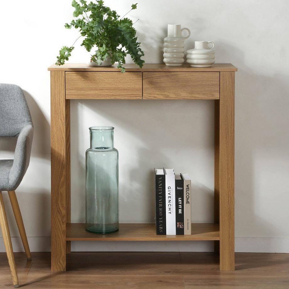 Calicosy Hohe Konsole mit 2 Schubladen in Eichenoptik - L79 cm  