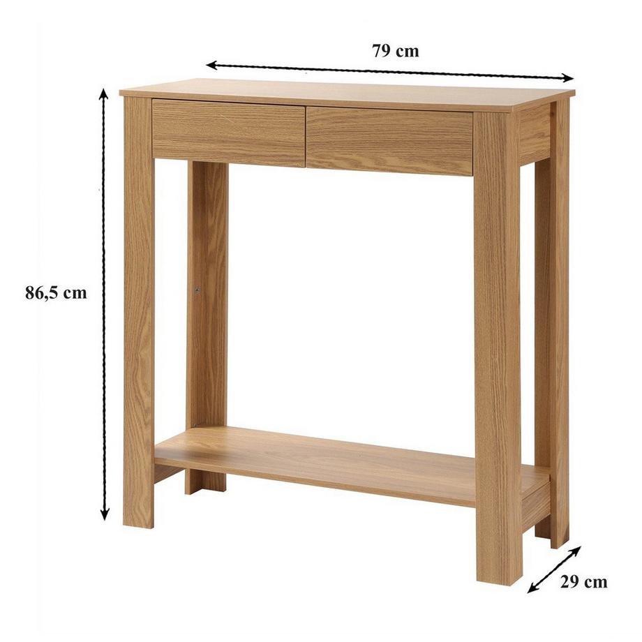 Calicosy Hohe Konsole mit 2 Schubladen in Eichenoptik - L79 cm  
