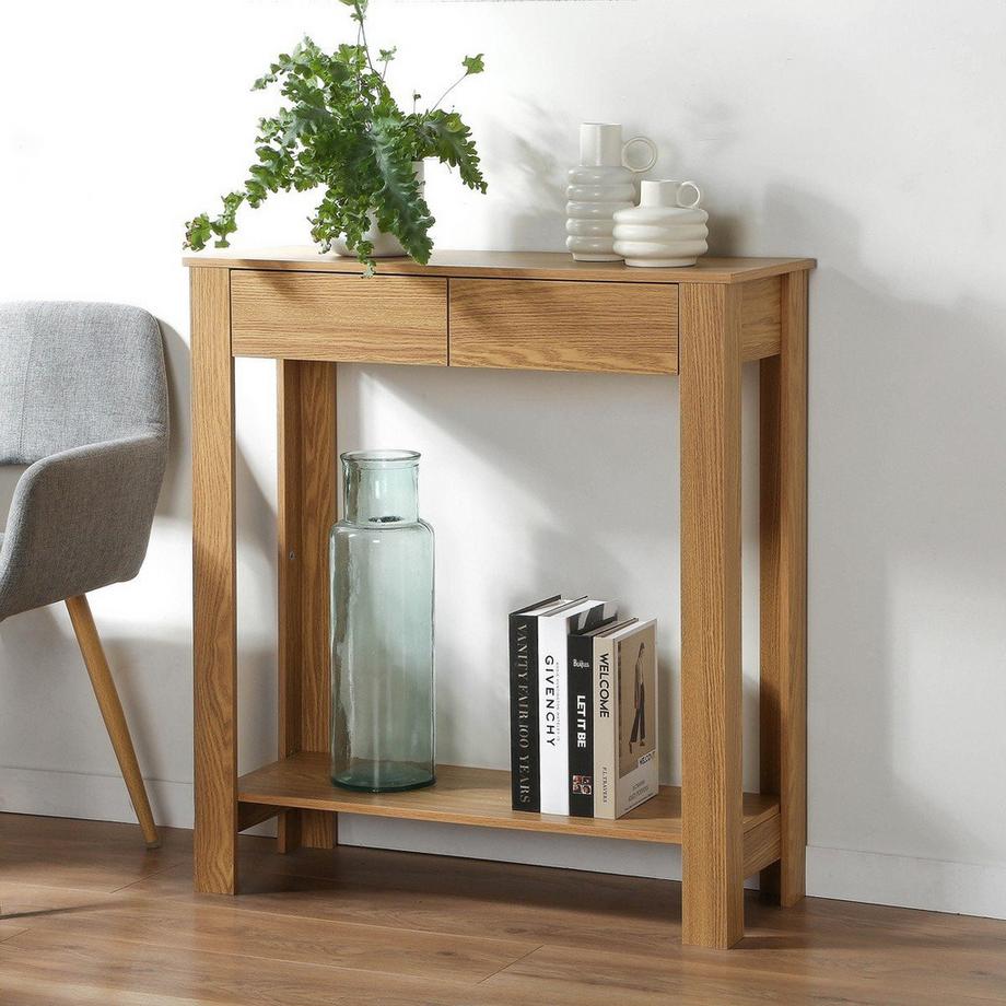 Calicosy Hohe Konsole mit 2 Schubladen in Eichenoptik - L79 cm  