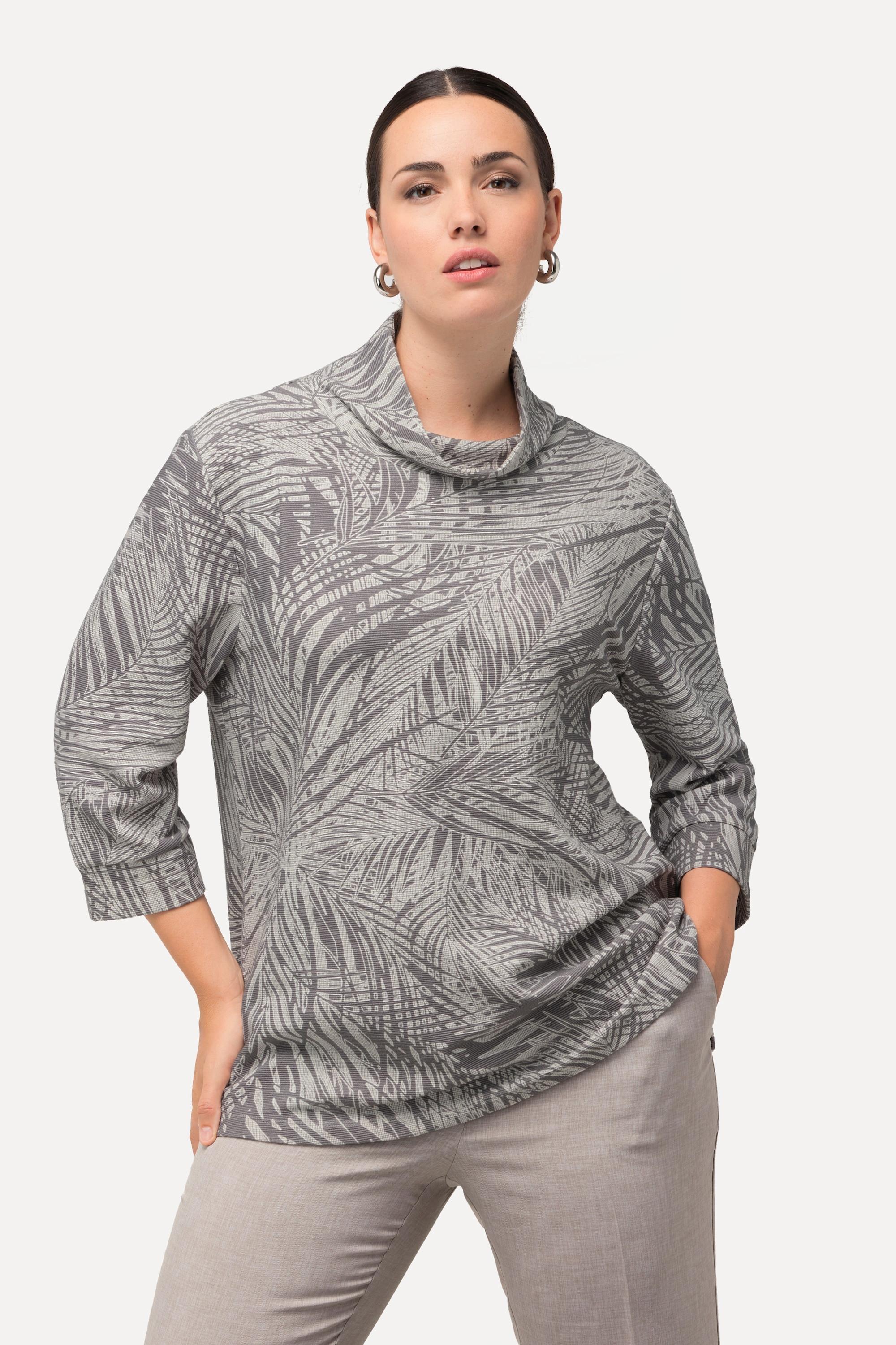 Ulla Popken  Sweatshirt, Federmuster, Boxy Fit, Stehkragen, 3/4-Arm 