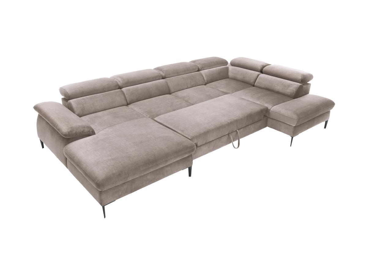 PASCAL MORABITO Grand canapé d'angle gauche panoramique convertible en velours marron SEPINA de Pascal Morabito  