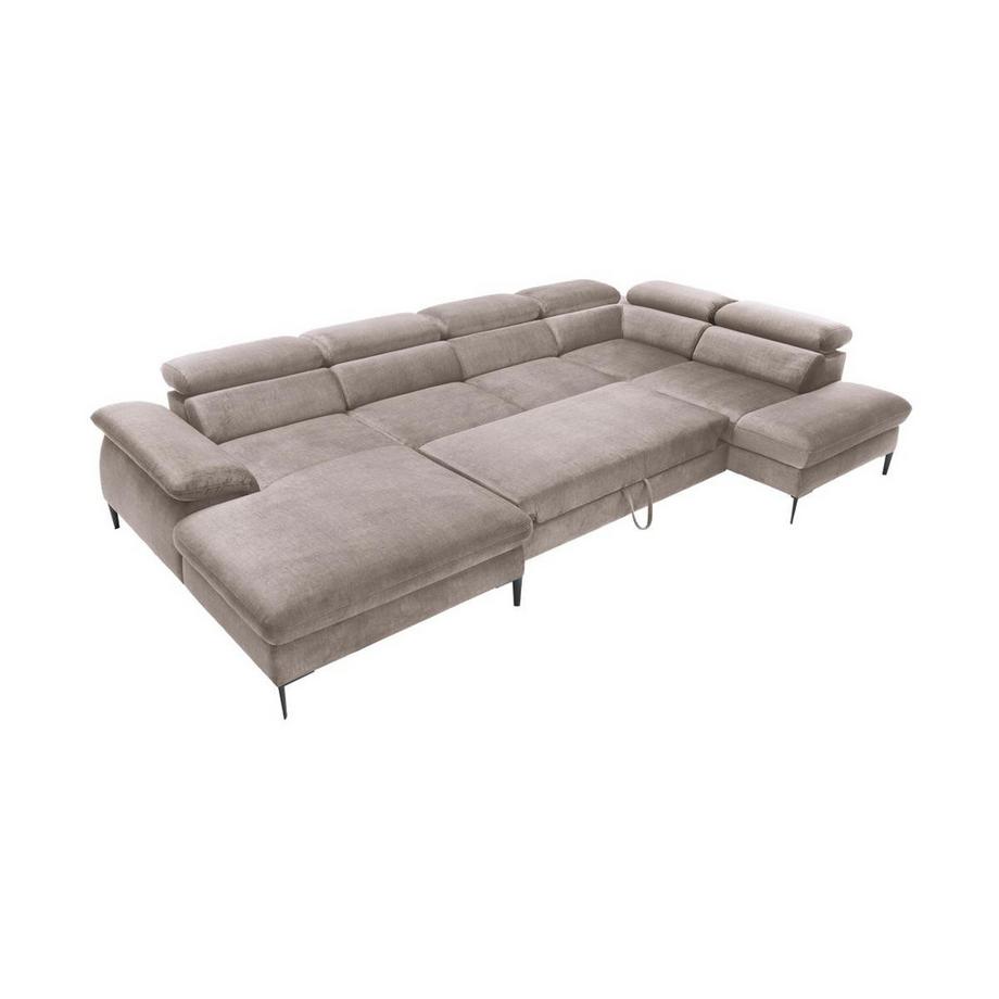 PASCAL MORABITO Grand canapé d'angle gauche panoramique convertible en velours marron SEPINA de Pascal Morabito  