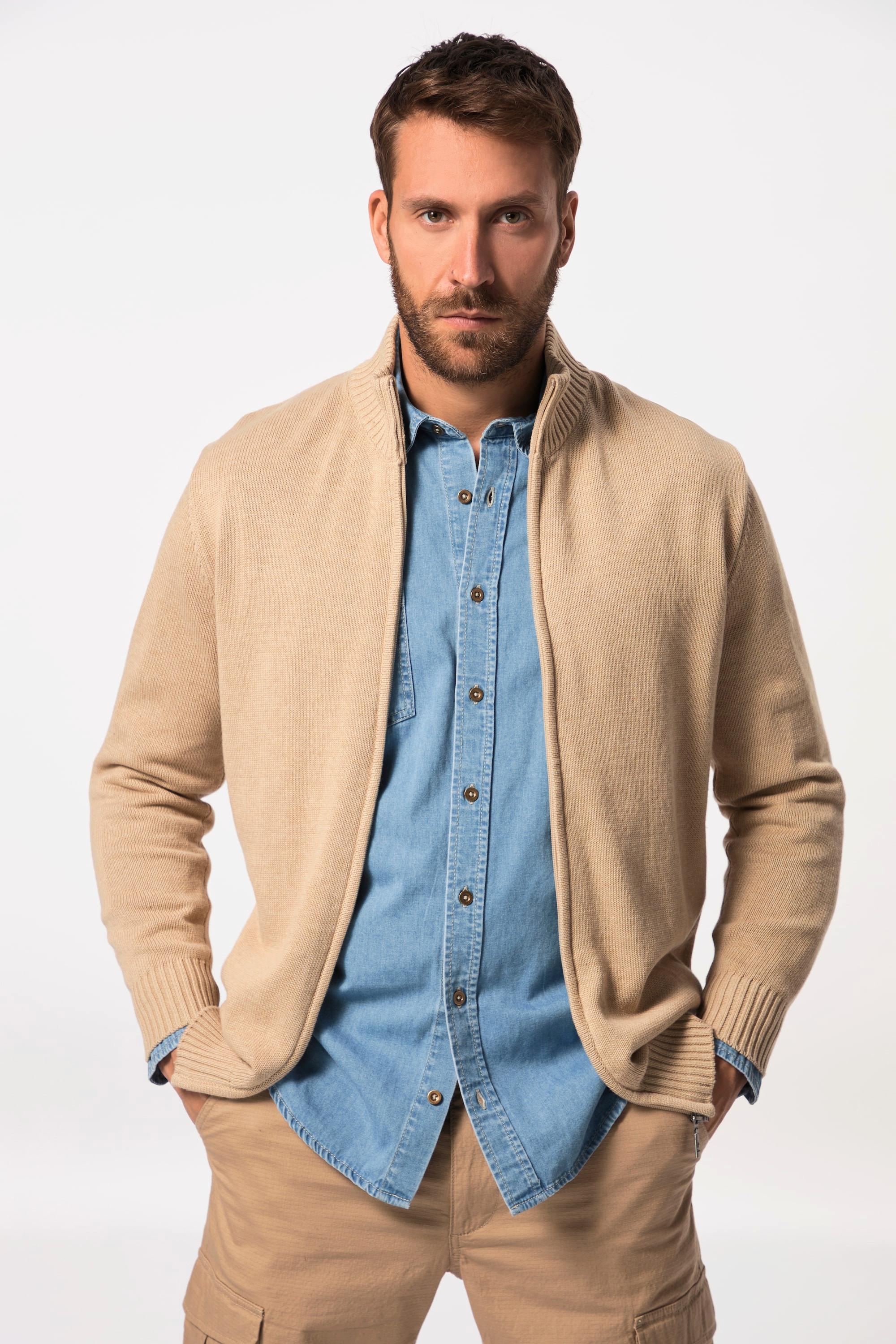 JP1880  Cardigan con colletto alto e orli a costine 