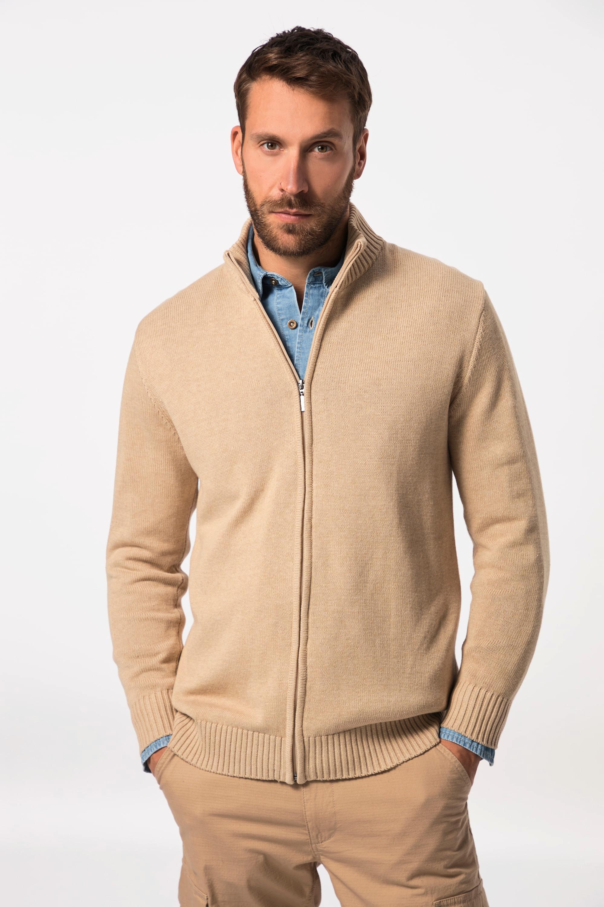 JP1880  Cardigan con colletto alto e orli a costine 