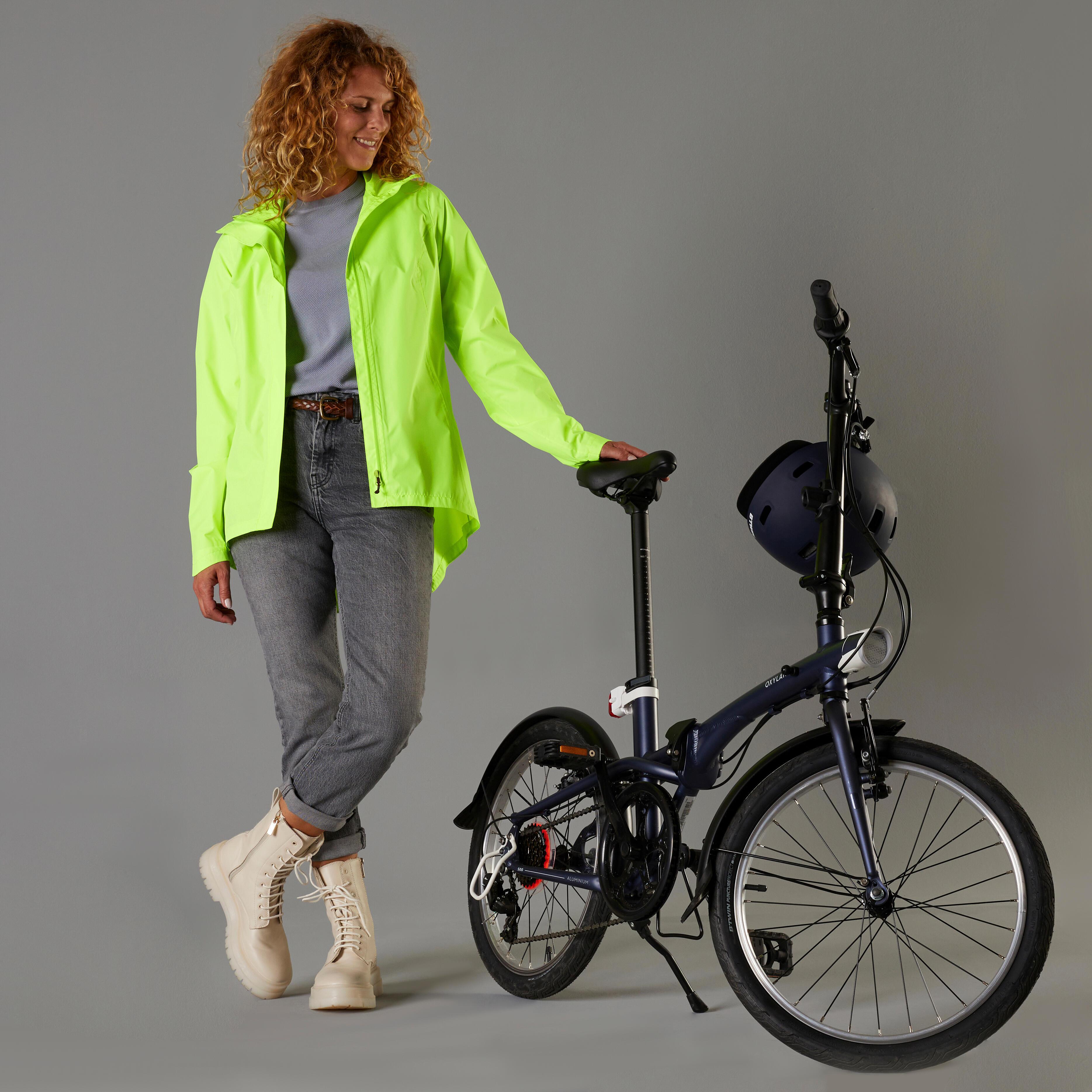 BTWIN  FAHRRAD REGENJACKE CITY 120 DAMEN SICHTBARKEIT PSA-ZERTIFIZIERT NEONGELB 