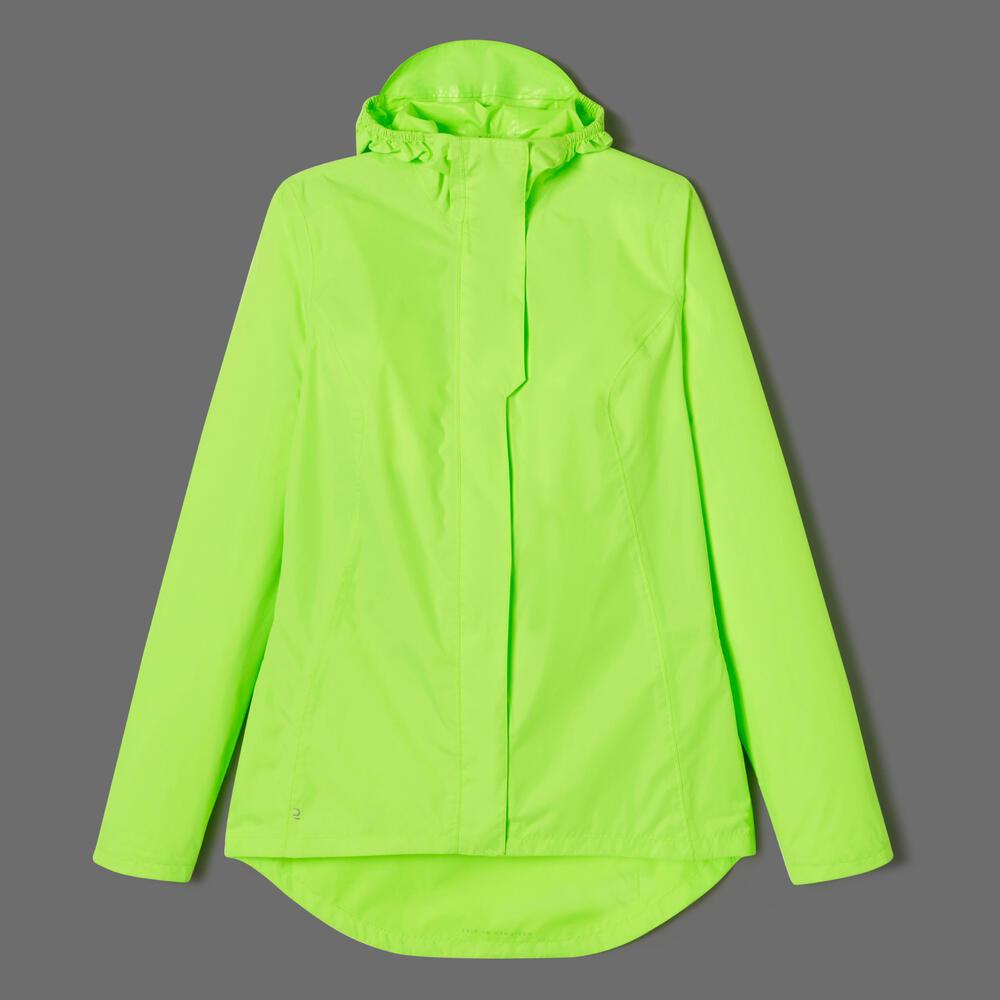 BTWIN  VESTE PLUIE VELO VILLE FEMME 120 JAUNE FLUO CERTIFIÉE EPI VISIBILITÉ JOUR 