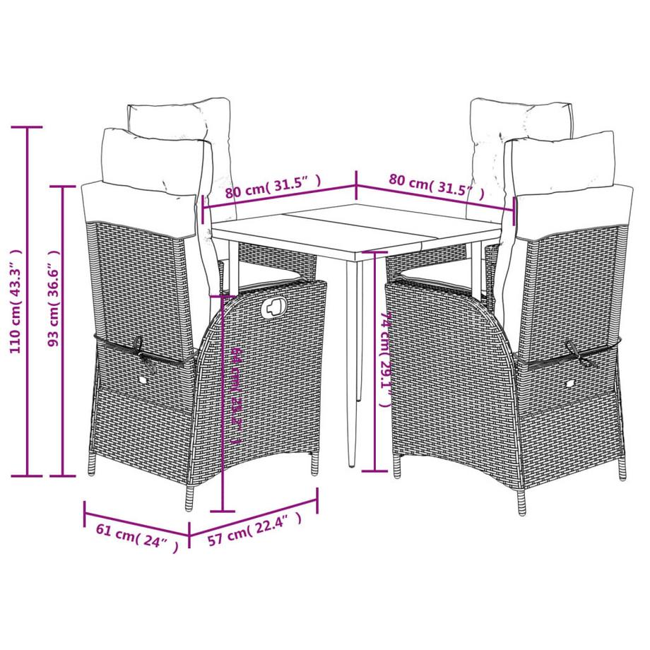 VidaXL set da pranzo da giardino Polirattan  