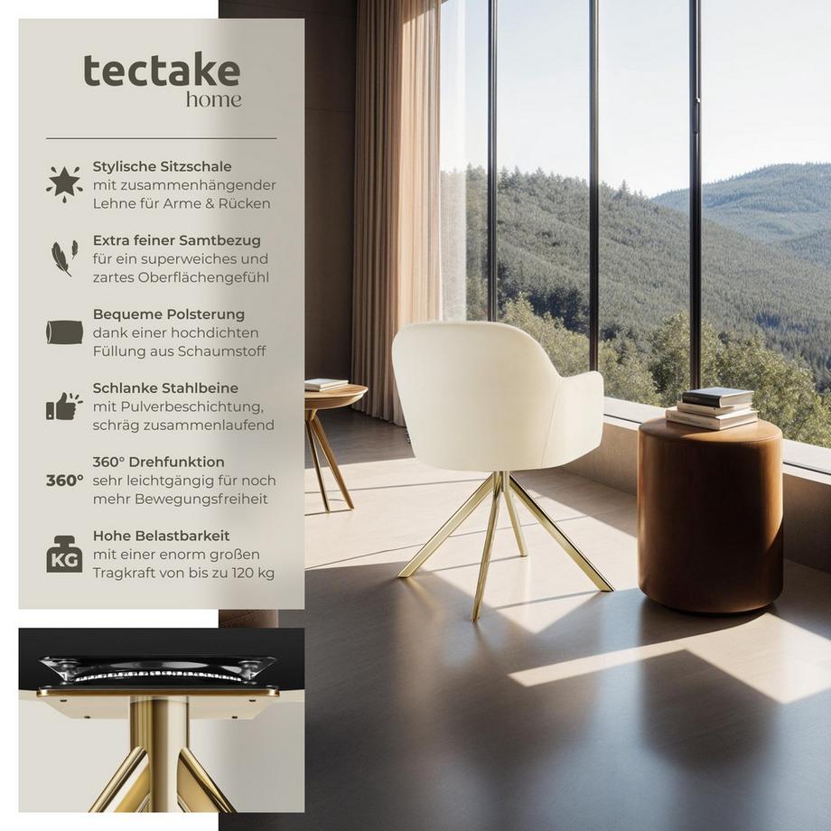 Tectake Samt-Drehstuhl Lona gepolstert mit durchgehender Lehne  