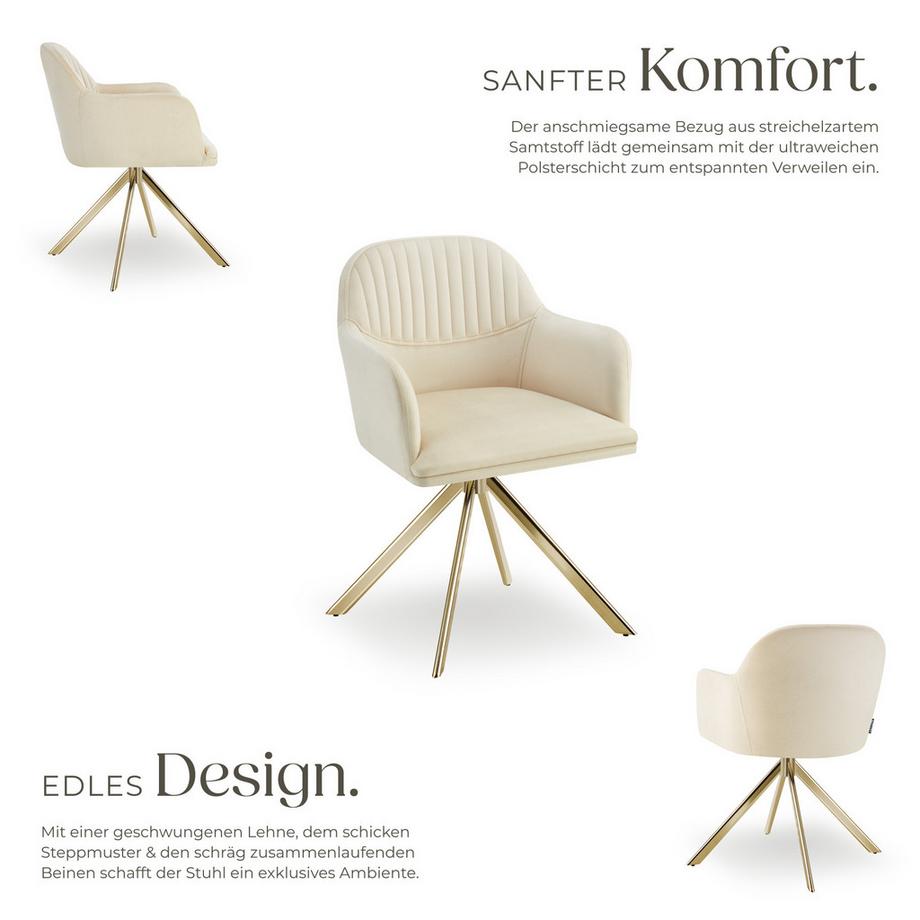 Tectake Samt-Drehstuhl Lona gepolstert mit durchgehender Lehne  