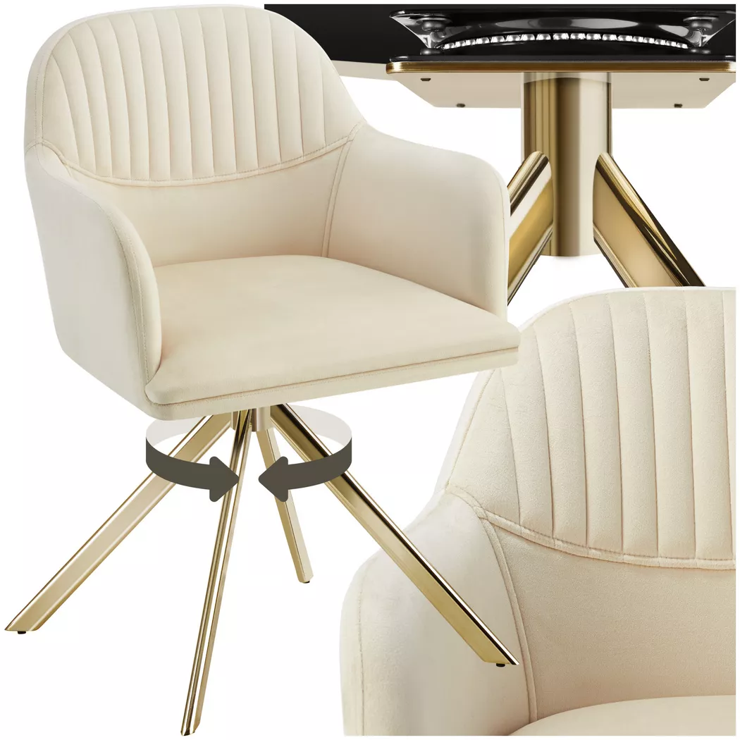 Tectake - Chaise pivotante en velours LONA rembourrée, 1P, Creme