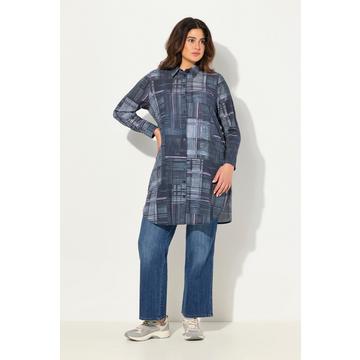 Blusa dal taglio lungo e svasato con quadri, colletto da camicia e maniche lunghe