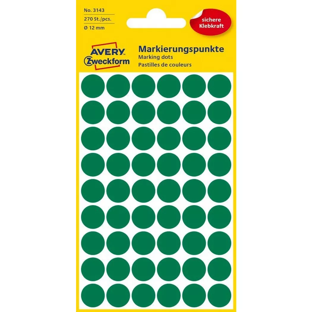 Avery Zweckform - AVERY ZWECKFORM Markierungspunkte, 12mm 270 Stück, One Size, Verde
