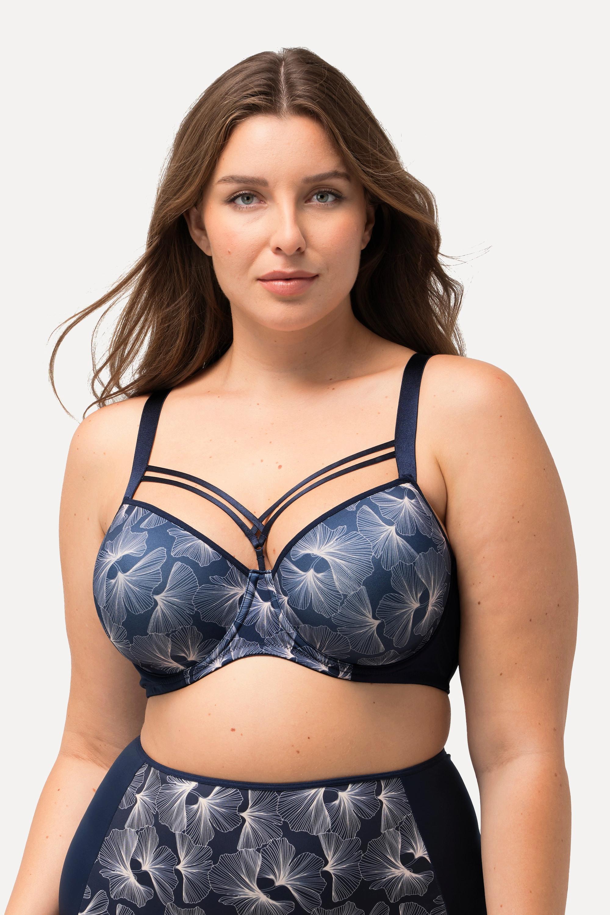 Ulla Popken  Reggiseno con ferretto, coppe morbide e fantasia con ginkgo, coppa B-E 